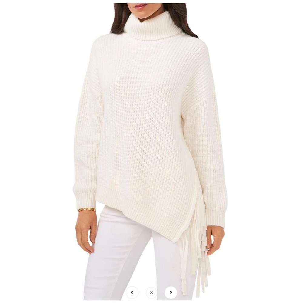 Vince Camuto Women Antique White Turtleneck Fringe Sweater 9251249 1X